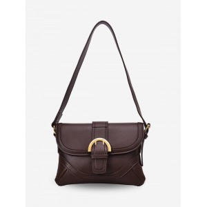 Cover Solid Leather Crossbody Shoulder Bag - Coffee