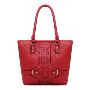 6 Piece Rhombus Embossed PU Leather Handbag Set - Red