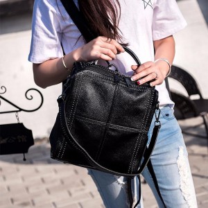 Bags Leather Shoulder Version Satchel Wild Leather Handbag Backpack - Silver