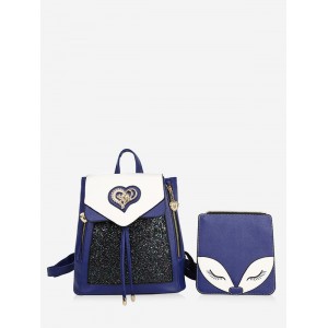 Animal Print Leather Backpack Set - Cobalt Blue