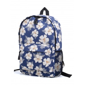 Casual Flower Pattern Student Backpack - Navy Blue