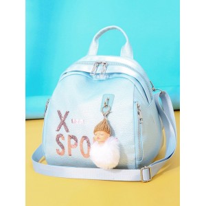 Dull Pendant Small Leather Travel Casual Backpack - Lavender Blue