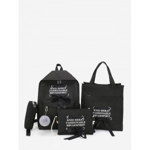 4Pcs Student Canvas Backpack Set - Black