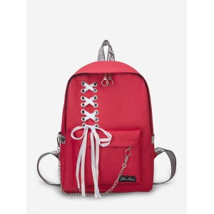 Canvas Lace-up Bowknot Backpack - Rosso Red