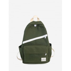 Badge Zipper Decoration Canvas Backpack - Medium Forest Green