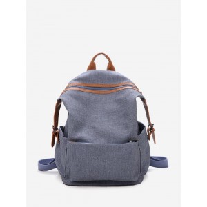 Contrast Trim Dual Buckle Casual Backpack - Blue Ivy