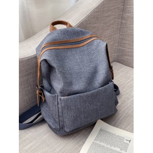 Contrast Trim Dual Buckle Casual Backpack - Blue Ivy