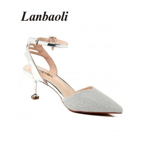 Lanbaoli Pointed Toe Mid Heel Pumps - Silver 35