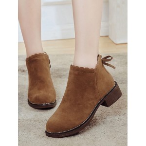 Chunky Heel Bowknot Embellished Suede Ankle Boot - Camel Brown Eu 39