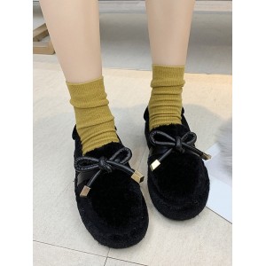 Bow Decorated Slip On Fuzzy Shoes - Black Eu 37