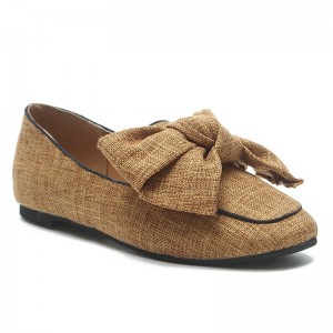 Bowknot Slip On Loafers - Brown 36