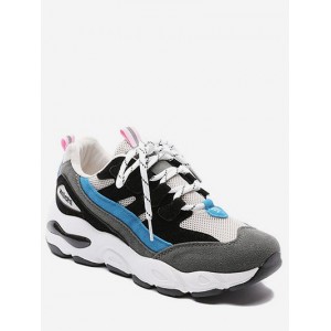 Color Block Mesh Trim Platform Sneakers - Black Eu 35