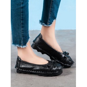 Braid Round Toe Bowknot Slip On Flat Shoes - Black Eu 38