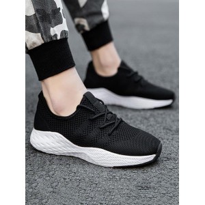 Knitted Breathable Lace Up Sneakers - Natural Black Eu 43
