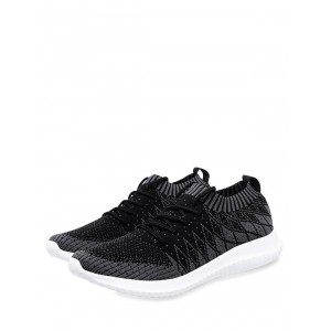 Outdoor Geometric Knit Mesh Sneakers - Black Eu 39