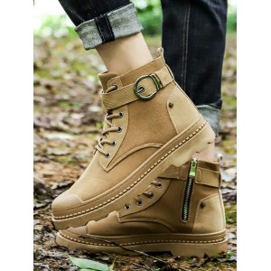 Buckled Lace Up Outdoor Ankle Boots - Light Khaki Eu 40