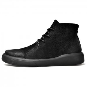 Men Comfortable Boots Stylish High-top Lace-up Warm Shoes - Black Eu 41