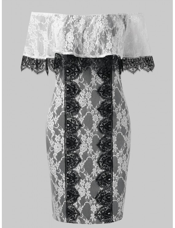 Bare Shoulder Fold Over Lace Dress - White M