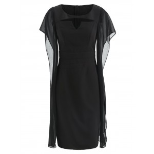 Flowy Sleeve Cut Out Front Fitted Dress - Black S