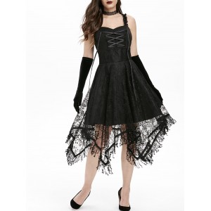 Lace Up Empire Waist Asymmetrical Dress - Black S