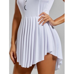 Asymmetrical Short Sleeveless Pleated Dress - White S