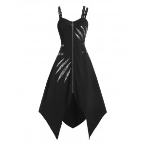 Asymmetrical Zippered Glitter Dress - Black M