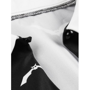 Bat Print Flat Collar Swiss Dot Panel Halloween Dress - Black L