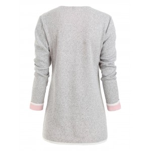 Cuffed Sleeves Heathered Pokcets Cardigan - Pink L
