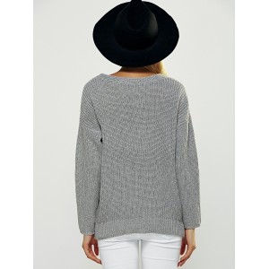 Fitting Wrap Plunging Neck Long Sleeve Sweater - Gray One Size
