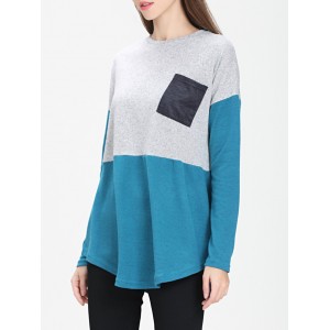 Front Pocket Colorblock Sweater - Peacock Blue S