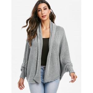 Batwing Sleeve Open Knit Open Front Cardigan - Gray One Size