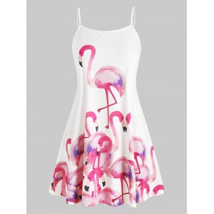 Plus Size Flamingo Print Spaghetti Strap Mini Dress - White 3x