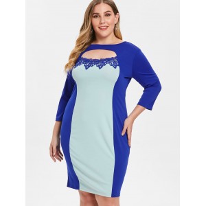 Plus Size Cut Out Color Block Sheath Dress - Blueberry Blue 3x