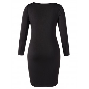 Plus Size Contrast Trim Bodycon Dress - Black L