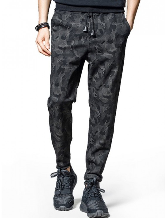 Camouflage Pattern Casual Jogger Pants - Black S