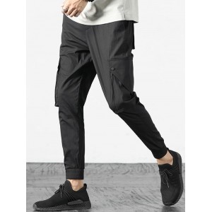 Casual Multi Pockets Beam Feet Pants - Black 36