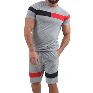 Color Block Panel T-shirt and Shorts Suits - Light Gray L
