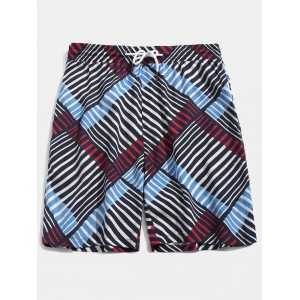 Drawstring Stripe Print Bermuda Shorts -  M