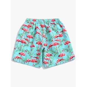 Flamingo Leaf Print Beach Shorts - Multi-j S