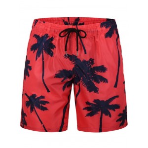 Coconut Tree Printed Board Shorts - Red 2xl