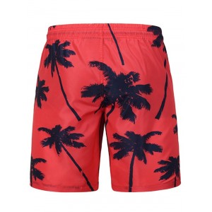Coconut Tree Printed Board Shorts - Red 2xl