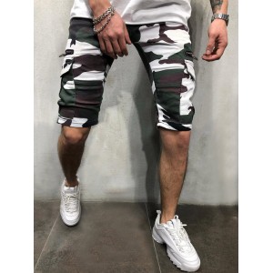 Camouflage Print Side Flap Pocket Casual Shorts - Acu Camouflage Xl