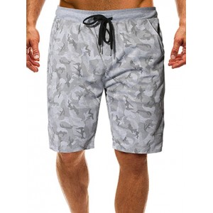 Drawstring Camouflage Print Shorts - Light Gray S