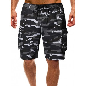 Drawstring Camouflage Print Casual Shorts - Black Xl