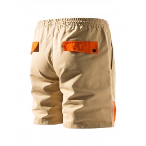 Contrast Patch Graphic Cargo Shorts - Light Khaki L