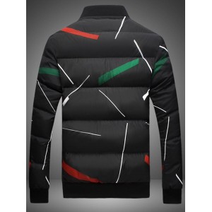 Plus Size Stand Collar Colorful Ribbon Print Zip Up Down Jacket - Black 4xl