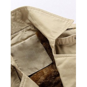 Turn-Down Collar Epaulet Embellished Single-Breasted Fleece Coat - Black Xl
