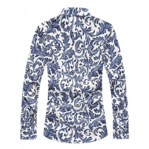 Ornate Print Long Sleeve Turn-down Collar Plus Size Shirt - White L