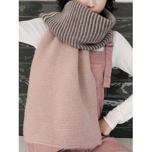 Contrast Striped Long Wrap Scarf - Rose