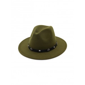 Alloy Embellished Belt Jazz Hat - Army Green